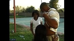 Horny ebony girls open their legs to get fucked side by side by horny stud Thumb