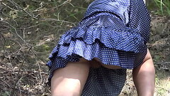Under a skirt without panties. Hairy pussy and big ass in a short dress climbs mountains in nature. Thumb