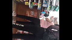Teen in black leggings candid Thumb