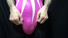 Guy in Pink Leotard Panties and Pantyhose Masturbation Thumb