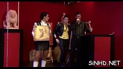 Unfathomable fucking delights are shared during wild gang bang Thumb