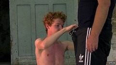 Gorgeous ginger sub tied up for BDSM jerk off session Thumb
