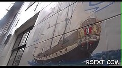 hooker mounts a large pole and rides it vigorously Thumb