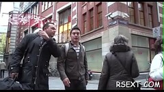 Lustful slut gets down on knees and sucks a large dick wildly Thumb