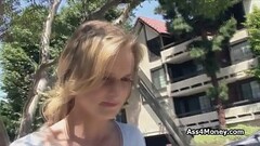 Blonde rides hard cock outdoors for money Thumb