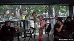 Blonde banged bent over table in public Thumb