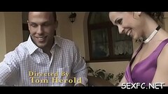 Dressed and concupiscent hotties getting a giant cock treatment Thumb