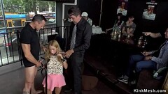 Butt plugged blonde fucked in cafe Thumb