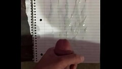 Jerking big thick cock shoots massive cumshot on paper Thumb