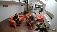 HUNT4K. Guy counts cash while hot girlfriend has sex with stranger Thumb