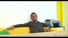 Stud gets an arousing ass drilling from a long sextoy Thumb