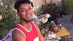 Young ebony guy shows off his balls and jerks off solo Thumb