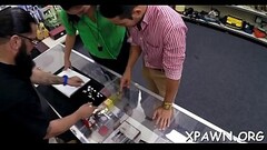 Joy loving and playful amateur is drilled behind the counter Thumb
