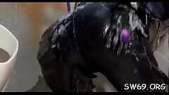Curvy slut'_s big zeppelins slimed at gloryhole sucking fake dick Thumb