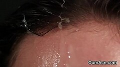 Wicked bombshell gets jizz shot on her face gulping all the jizm Thumb