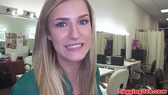 Clothed babe jerking dick until cumshot Thumb