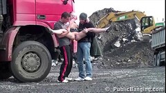 Hot blonde girl fucked in the middle of a construction work by 2 guys Thumb