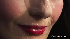 Frisky peach gets sperm shot on her face swallowing all the sperm Thumb