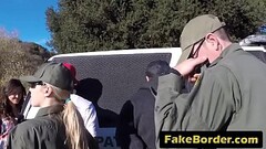 Two teen sluts caught in a hardcore outdoor fucking with an agent Thumb