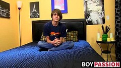 Hot twink wanks his nice cock until he cums Thumb