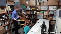 Shy ebony shoplifter got caught and fucks with the security Thumb