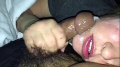 Young blond gives sloppy blowjob and takes a huge facial Thumb