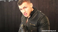 muscle hunk sucking up cum of my leather gloves Thumb