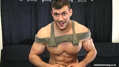 Huge oiled up bodybuilder eats cum Thumb